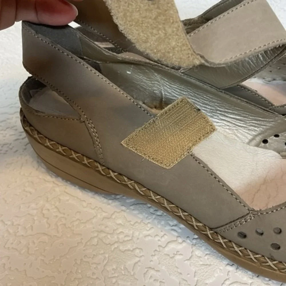 Rieker Tan‎ Closed Toe Slingback Perforated Mary Jane Sandals Women 41/US10-10.5